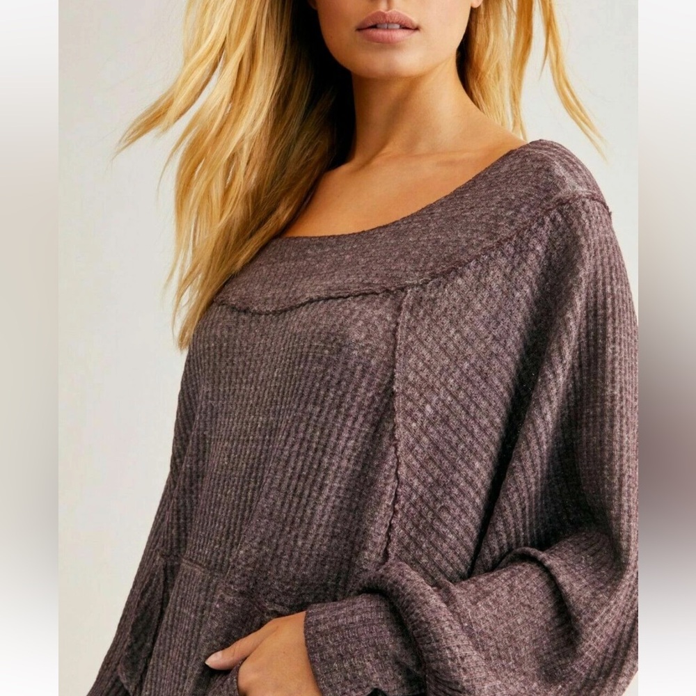 We The Free Off-the-Shoulder Textured Sweater in Taupe
